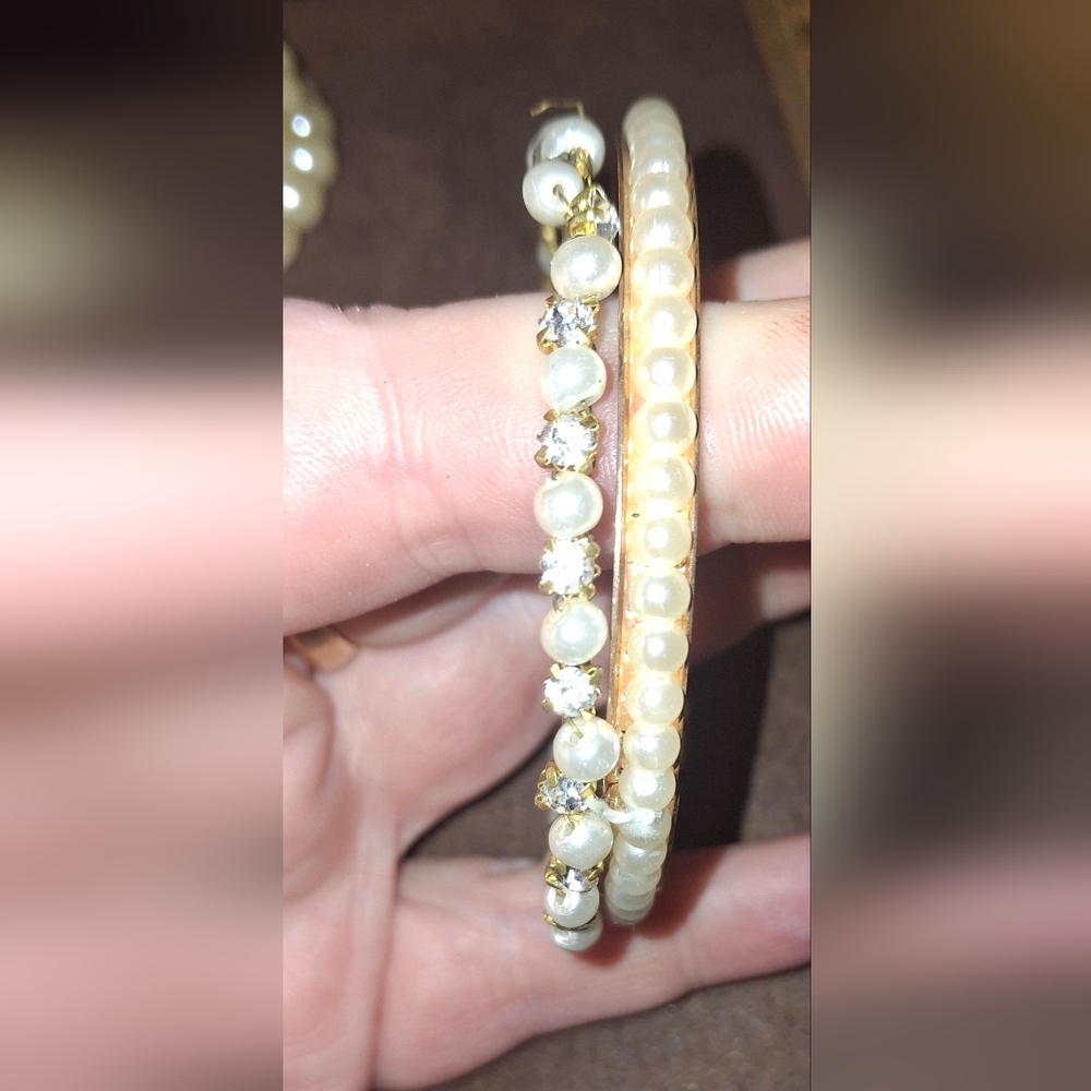 Lot Faux Pearl Bracelets Wrap, Stretch, Thin Bangle Fashion Bundle - Picture 6 of 6